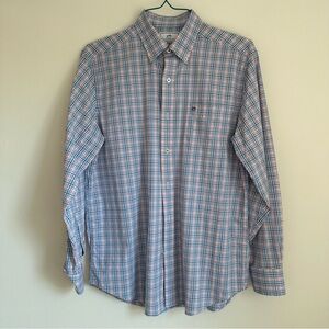 Southern Tide Intercoastal Men’s Blue Red Striped Medium Button Down Dress Shirt